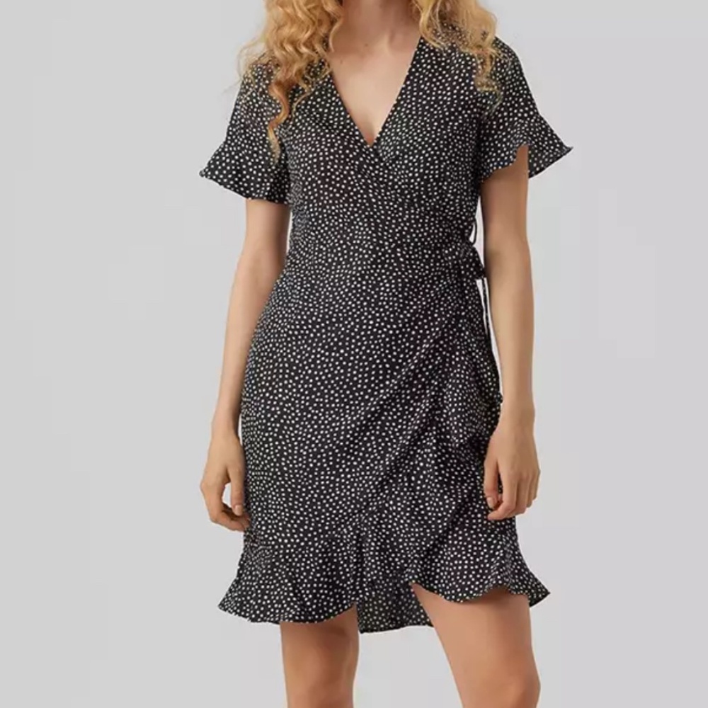 Vero Moda Black Polka Dot Mini Wrap Dress